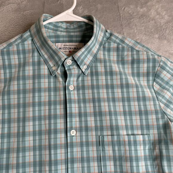Mizzen and Main Shirt Mens XL Green Check Plaid Trim Fit Short Sleeve Golf - Picture 7 of 9